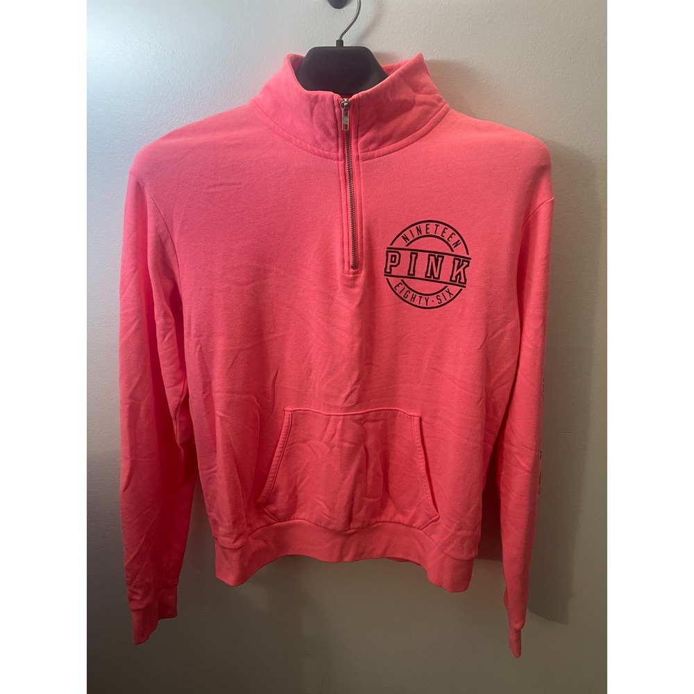 PINK Victoria's Secret Neon Pink Quarter Zip Pullover Sweatshirt XS Logo Graphic